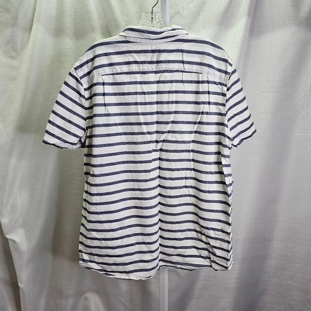 American Eagle Outfitters White and Blue Striped Cotton Button Down Shirt XXL